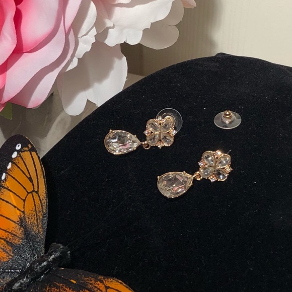 Joan Vass Jewelry Joan Vass Crystal Flower Teardrop Earrings Poshmark